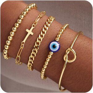 Gold-Style 06 Dainty Stack Beaded, Cross,Snake Bracelets Jewelry Gifts for Women